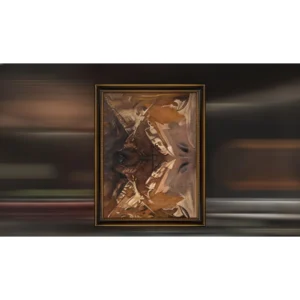 Brown Abstract Figure Painting in Gold Frame, 68 x 88 cm — in a room setting