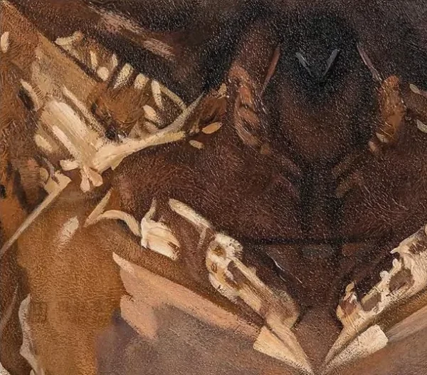 Brown Abstract Figure Painting in Gold Frame, 68 x 88 cm — detail