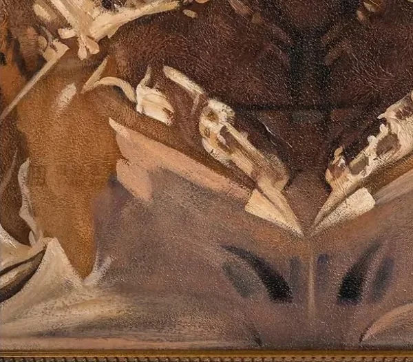 Brown Abstract Figure Painting in Gold Frame, 68 x 88 cm — detail