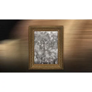 Monochrome Forest Painting in Ornate Gold Frame, 95 x 120 cm — in a room setting
