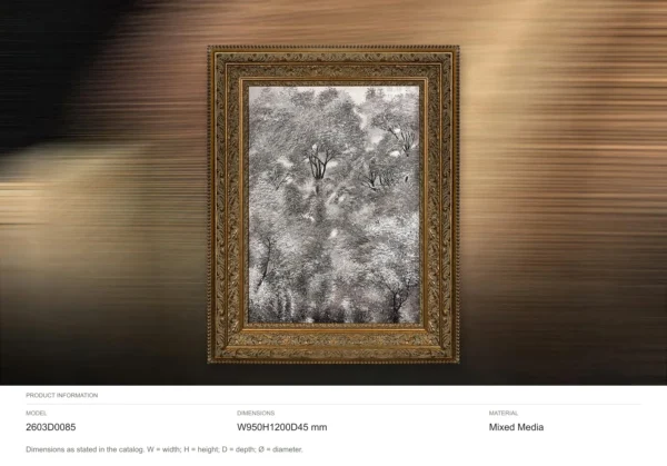 Monochrome Forest Painting in Ornate Gold Frame, 95 x 120 cm — dimensions