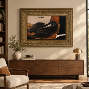 Black Bird Painting in Ornate Gold Frame, 110 x 80 cm — front view