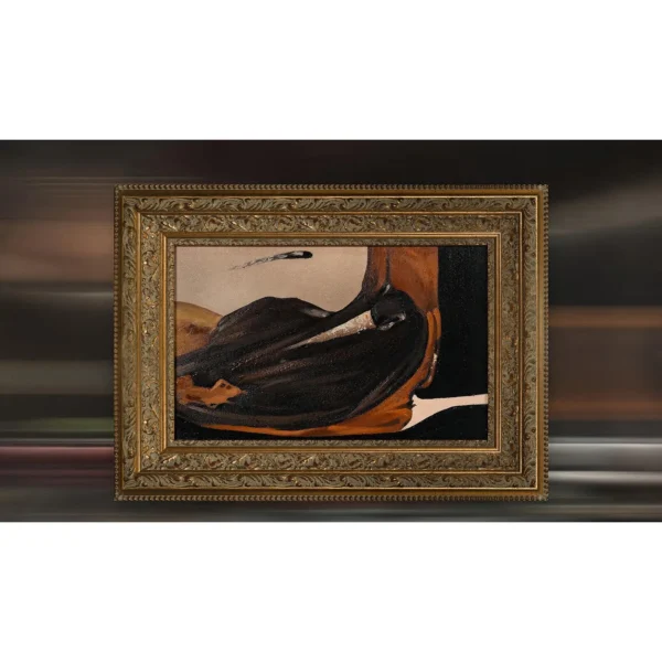 Black Bird Painting in Ornate Gold Frame, 110 x 80 cm — in a room setting