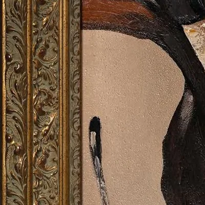 Black Bird Painting in Ornate Gold Frame, 110 x 80 cm — detail