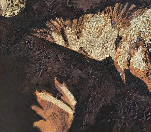 Gold Leaf on Black Abstract in Black Frame, 120 x 160 cm — detail
