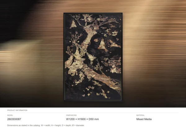 Gold Leaf on Black Abstract in Black Frame, 120 x 160 cm — dimensions