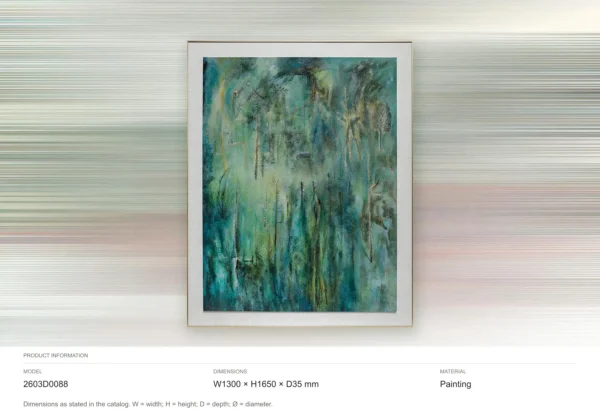 Teal Forest Wash Painting in Slim Frame, 130 x 165 cm — dimensions