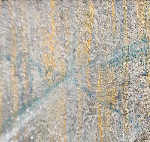 Wide Silver and Gold Rain Painting, 170 x 90 cm in silver — detail