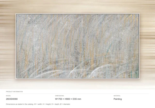 Wide Silver and Gold Rain Painting, 170 x 90 cm in silver — dimensions