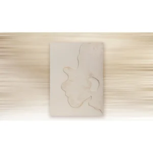 Cream Ginkgo Leaf Relief with Gold Line, 80 x 110 cm in oatmeal — in a room setting
