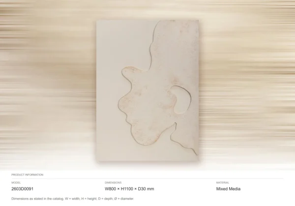 Cream Ginkgo Leaf Relief with Gold Line, 80 x 110 cm in oatmeal — dimensions