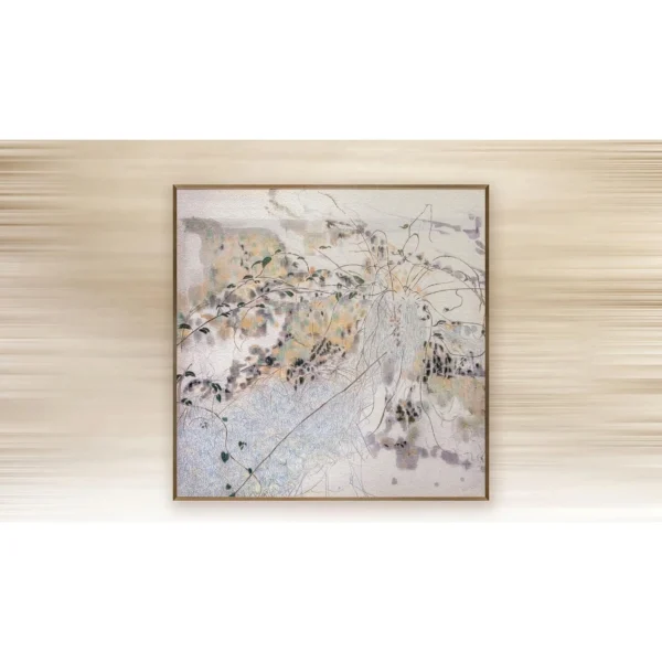 Spring Branch Collage in Slim Frame, 80 x 80 cm — in a room setting