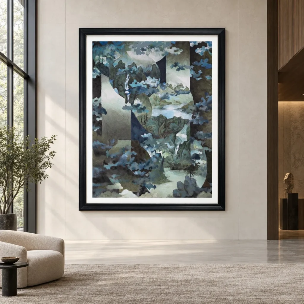 Monumental Blue Mountain Collage in blue — front view