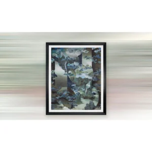Monumental Blue Mountain Collage in blue — in a room setting