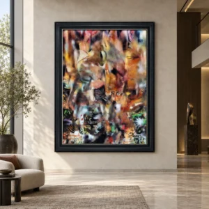 Multicolour Cosmic Painting in Black Frame, 135 x 170 cm — front view