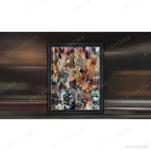 Multicolour Cosmic Painting in Black Frame, 135 x 170 cm — in a room setting
