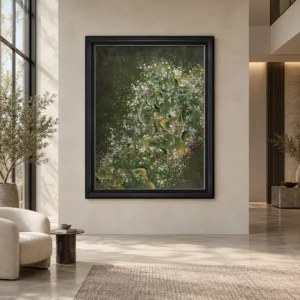 Green Garden Night Painting in Black Frame, 135 x 170 cm — front view