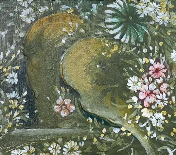 Green Garden Night Painting in Black Frame, 135 x 170 cm — detail