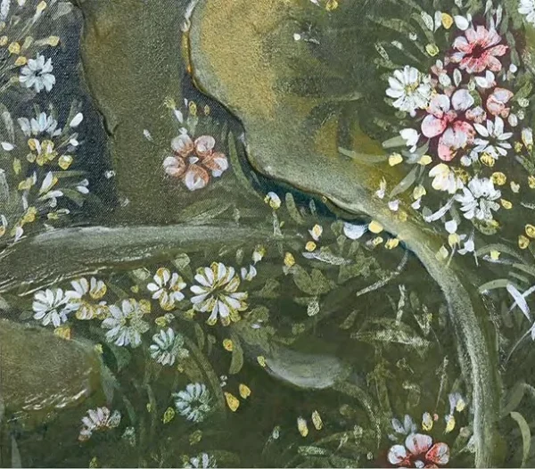 Green Garden Night Painting in Black Frame, 135 x 170 cm — detail