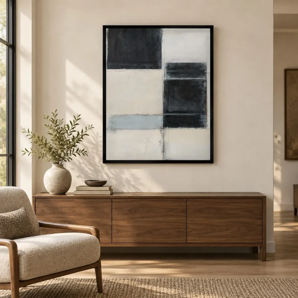 Black and Cream Colour Block Painting in black — front view