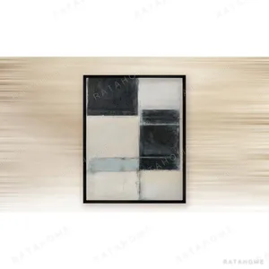Black and Cream Colour Block Painting in black — in a room setting