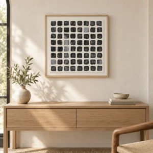 Ink Dot Grid in Oak Frame, 55 x 55 cm — front view