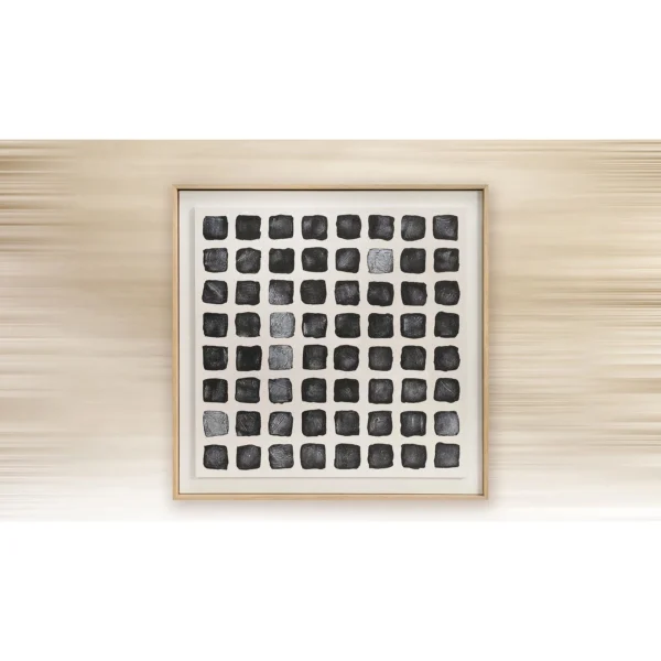 Ink Dot Grid in Oak Frame, 55 x 55 cm — in a room setting