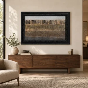 Wide Bark Horizon Painting in Black Frame, 120 x 80 cm — front view