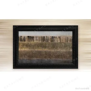 Wide Bark Horizon Painting in Black Frame, 120 x 80 cm — in a room setting