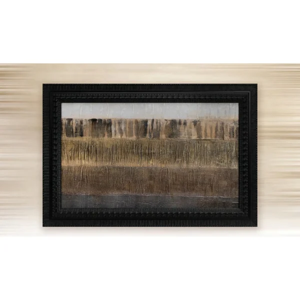 Wide Bark Horizon Painting in Black Frame, 120 x 80 cm — in a room setting