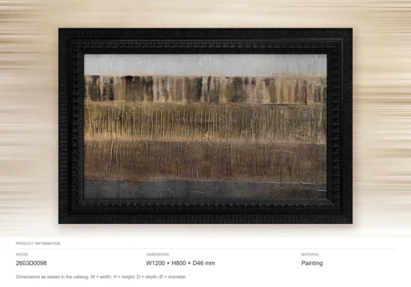 Wide Bark Horizon Painting in Black Frame, 120 x 80 cm — dimensions