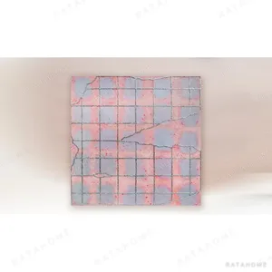 Pink and Lilac Cracked Grid Panel, 100 x 100 cm in rose stone — in a room setting
