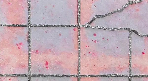 Pink and Lilac Cracked Grid Panel, 100 x 100 cm in rose stone — detail