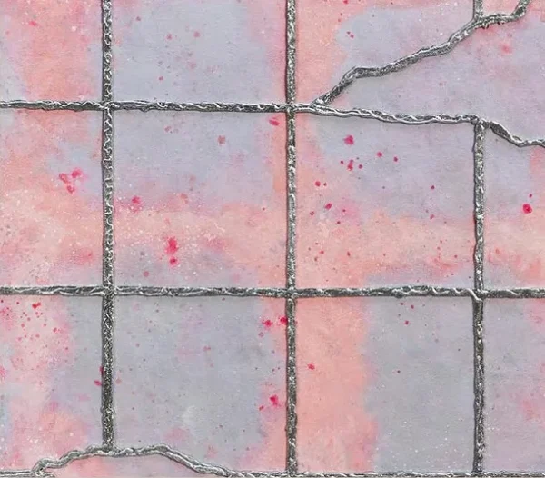 Pink and Lilac Cracked Grid Panel, 100 x 100 cm in rose stone — detail