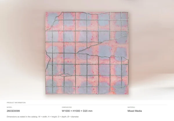 Pink and Lilac Cracked Grid Panel, 100 x 100 cm in rose stone — dimensions