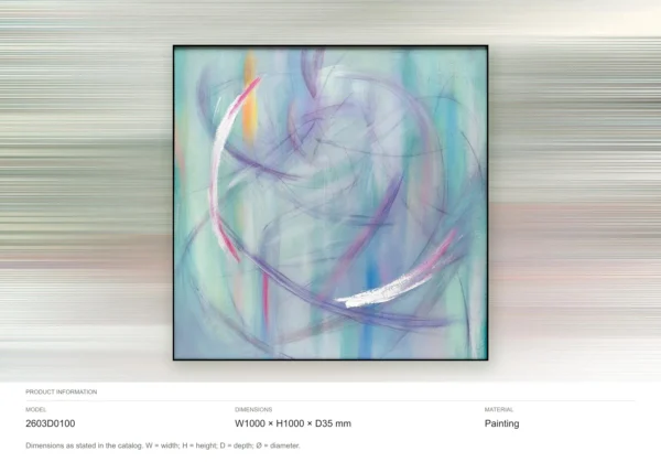Lilac Swirl Painting in Slim Frame, 100 x 100 cm — dimensions