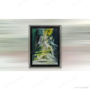 Dark Green Forest Abstract in Grey Frame, 120 x 160 cm — in a room setting