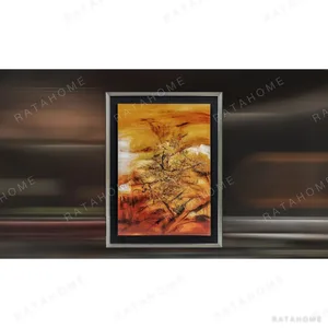 Autumn Blaze Tree Painting in Silver Frame, 120 x 160 cm — in a room setting