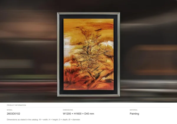 Autumn Blaze Tree Painting in Silver Frame, 120 x 160 cm — dimensions