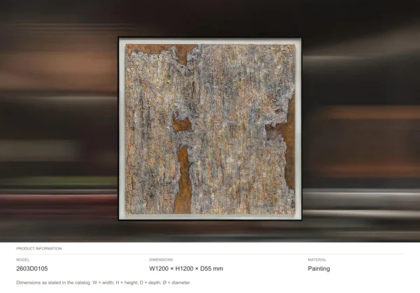 Peeling Stone Texture Painting in Black Frame, 120 x 120 cm — dimensions