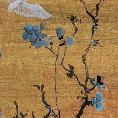Wide Cranes and Blossom in brushed brass — detail