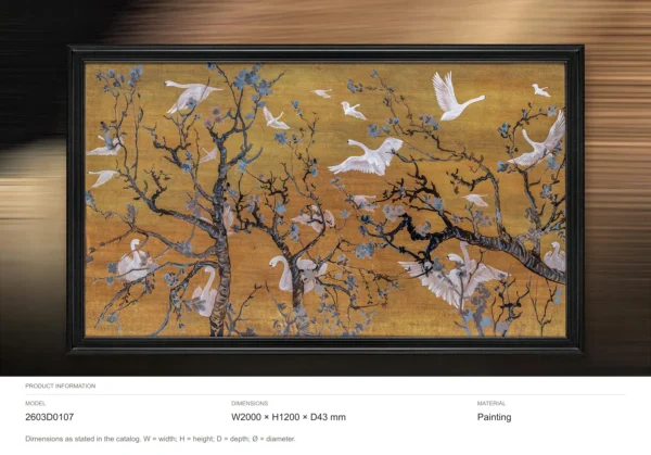Wide Cranes and Blossom in brushed brass — dimensions