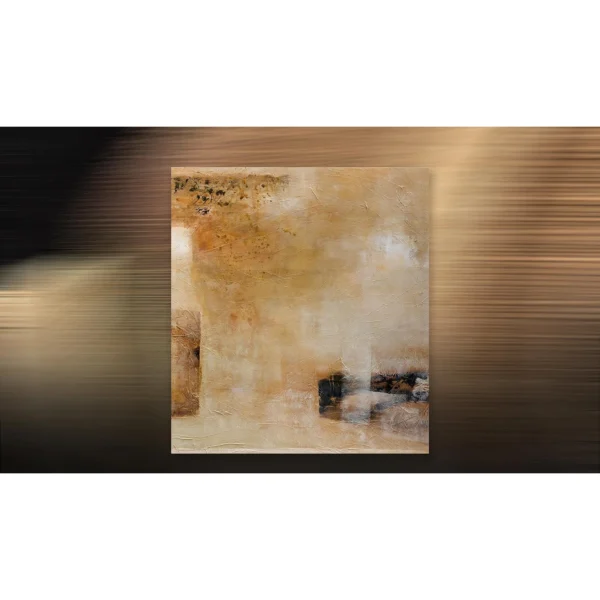 Soft Sand Abstract with Dark Bar Painting, 90 x 100 cm in sand — in a room setting