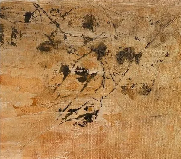 Soft Sand Abstract with Dark Bar Painting, 90 x 100 cm in sand — detail