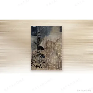 Grey Ink Sketch with Dot Halo in Slim Frame, 70 x 100 cm — in a room setting