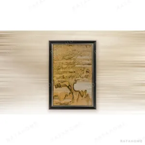 Gold Ink Landscape Wash in Black Frame, 90 x 130 cm — in a room setting