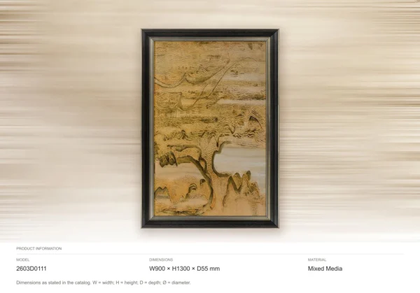 Gold Ink Landscape Wash in Black Frame, 90 x 130 cm — dimensions
