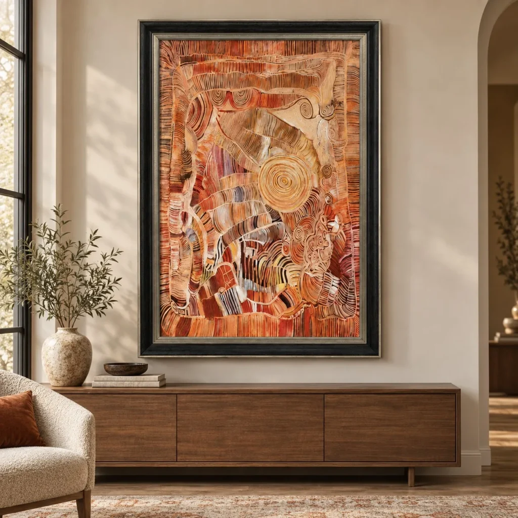Rust Fragment Collage in Black Frame, 100 x 140 cm — front view