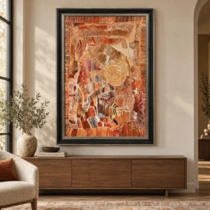 Rust Fragment Collage in Black Frame, 100 x 140 cm — front view