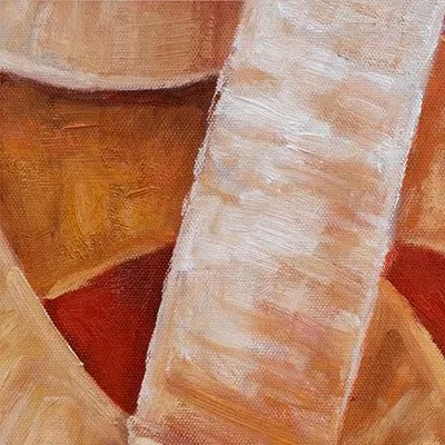 Wide Red Ribbon Loop Painting, 135 x 100 cm in red — detail